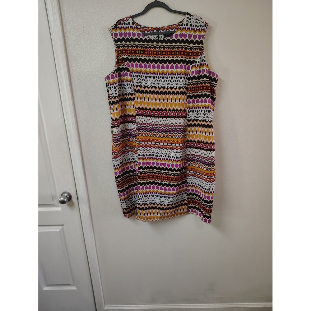 ILE‎ New York Women Dress 20W Plus Size Sleeveless Geometric Heart Print Shift